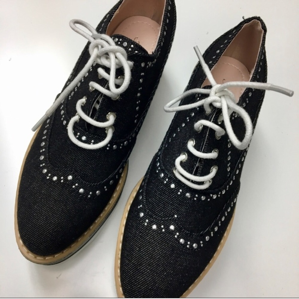 Black denim platform shoe